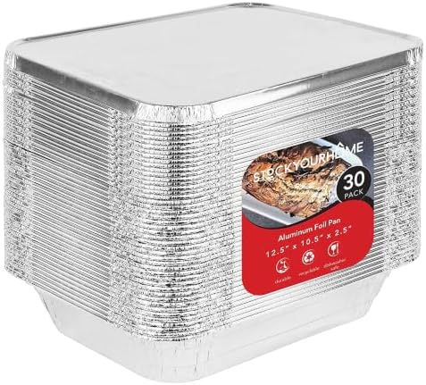 Stock Your Home 9x13 Disposable Aluminum Pans with Lids, 30 Pack