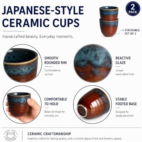 Ceramic Japanese Tea Cups, 5 oz Tea Cup, Asian Teacup, Teacups, Set of 2 (Peacock Tail, 2 pcs)