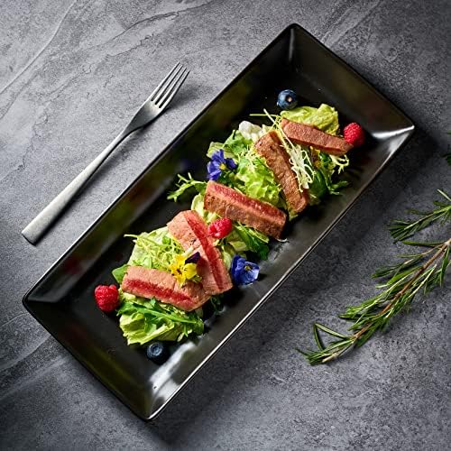 Gomakren 14 Inch Black Porcelain Serving Platters Set of 4 for Serving Food