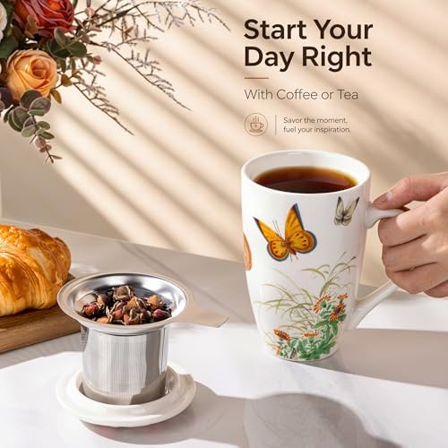 AmorArc Tea Cup With Infuser and Lid, 18oz Loose Leaf Tea Mug With Steeper