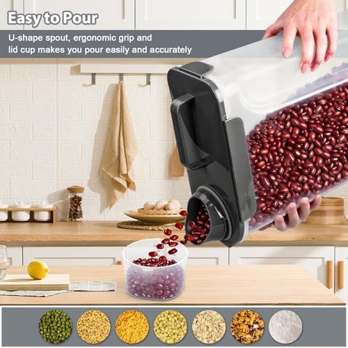 Komzon Rice Storage Containers, 20 LB Rice dispenser with Pouring Spout Large Bin for Flour, Pasta, Grain and Baking, Pet Dog Cat Bird Food Container Grey