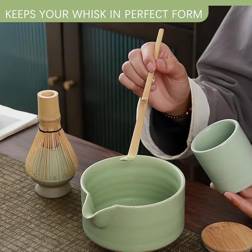 Ceramic Matcha Whisk Holder & Stand for Bamboo Chasen - Shape Keeper, Fast Drying Rack Prevents Warping, Dishwasher Safe Tea Whisk Holder for Matcha Tools, Light Green