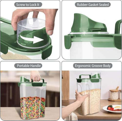 Komzon Rice Storage Containers, 20 lb Rice dispenser with Pouring Spout Large Bin for Flour, Pasta, Grain and Baking, Pet Dog Cat Bird Food Container Green