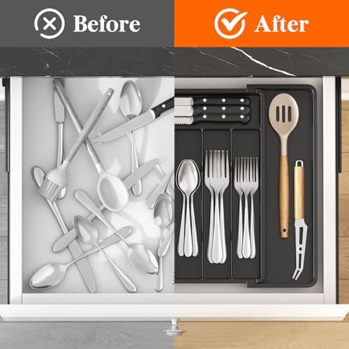 Lifewit Expandable Silverware Drawer Organizer, Kitchen Utensil Tray