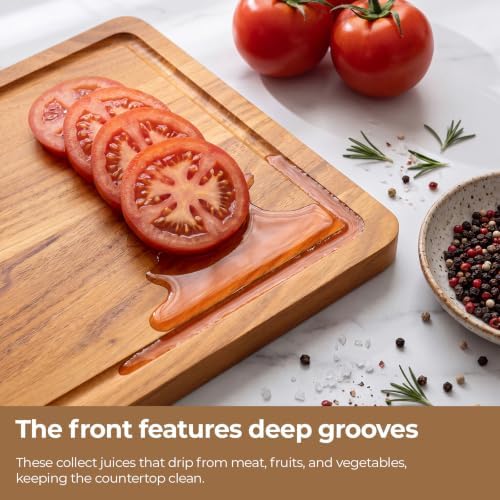 Teak Wood Cutting Board for Kitchen with Storage Stand, (Set of 3)