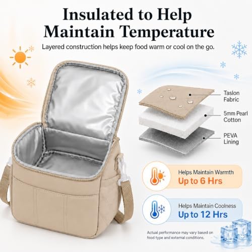 Lunch Bag for Women Small Insulated Lunch Box Quilted Puffer Lunch Tote