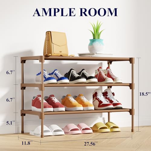 Kitsure Shoe Rack - Non-Woven Shoe Rack Shelf, 27.5" Wide - 3 Tier, Brown