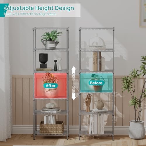 SINGAYE 6 Metal Shelves Wire Shelving Storage Shelf Adjustable Unit Pantry