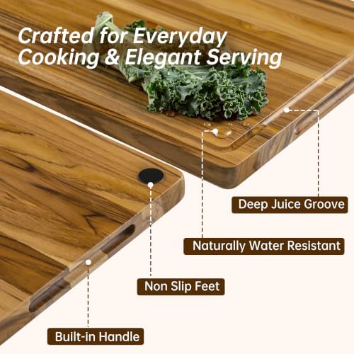 THETCHRY Teak Wood Cutting Board Set of 3 Wooden Cutting Boards for Kitchen