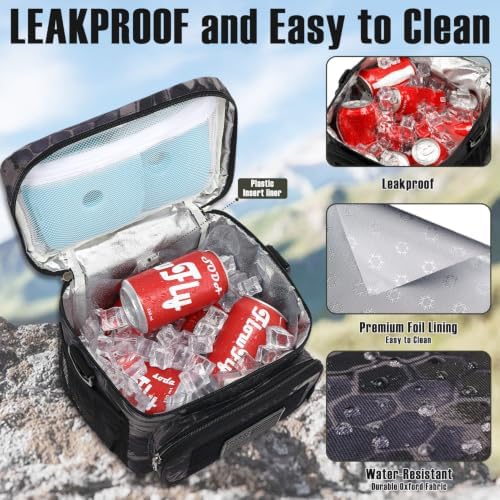 FlowFly Lunch Bag, Insulated Cooler, Thermal Lunch Box Tote with MOLLE/PALS Webbing, Adjustable Padded Shoulder Strap, for Tactical Men Women Adults and Boys Girls Kids (Typhon, Large)