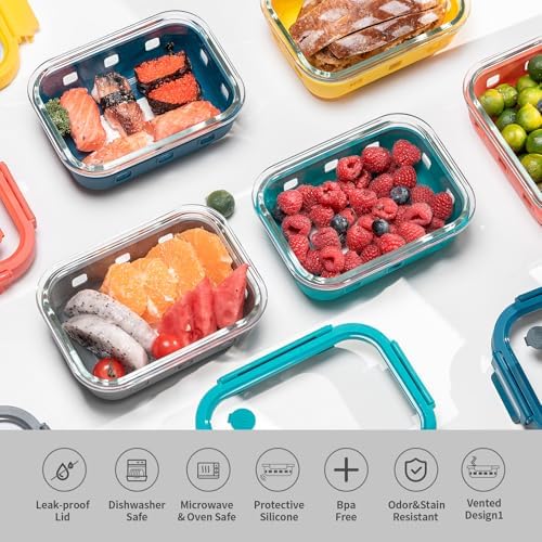 GENICOOK 5 Pc Glass Meal Prep Containers with Glass Lids