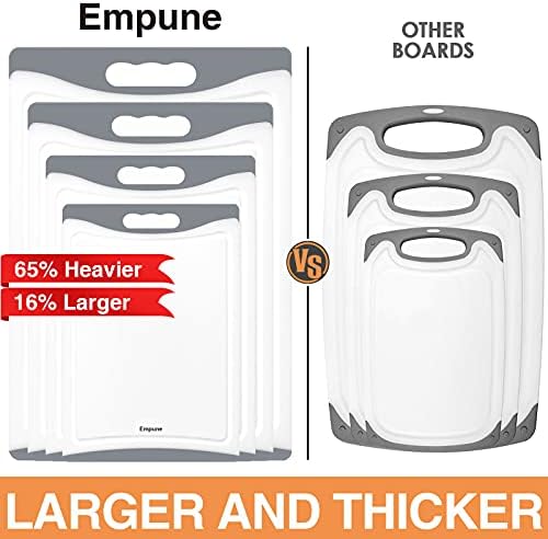 Empune BPA-Free Plastic Cutting Board for Kitchen with Juice Grooves, Extra Large Dishwasher Safe Cutting Boards Set of 4 with Handles, Thick Non-Slip Chopping Board for Meat, Fruit and Chicken, Grey