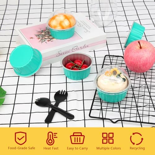 LNYZQUS 5oz Dot Cake Cups with Dome Lids 100 Pack, Foil Cupcake Pans