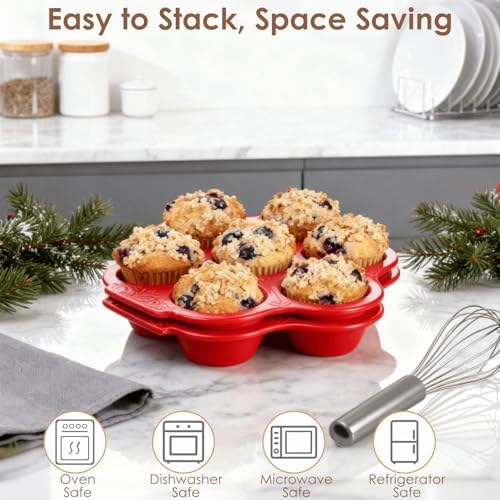 Youeon 2 Pack Red Ceramic Muffin Pans, 7 Cup Nonstick
