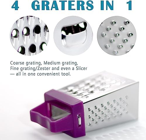 3Pcs Mini Cheese Grater, Professional Box Grater, Stainless Steel with 4 Sides, Small Box Graters for Kitchen Slicer Cheese/Ginger/Vegetable
