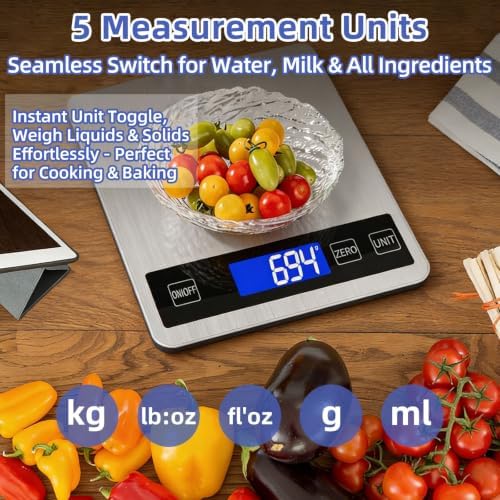 33lb Digital Kitchen Scale, Food Scale with USB Rechargeable & Batteries