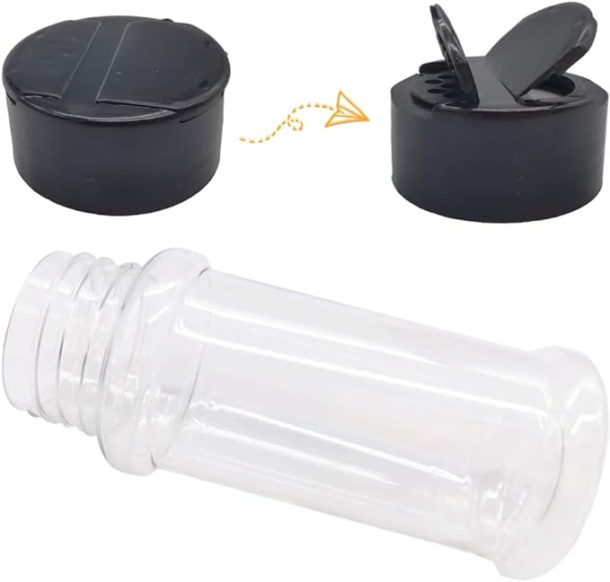 OJYUDD 16 Pack 3.4oz/100ml Plastic Spice Bottles Set,Empty Seasoning Containers with Black Cap,Clear Reusable Containers Jars for Spice,Herbs,Powders,Glitters