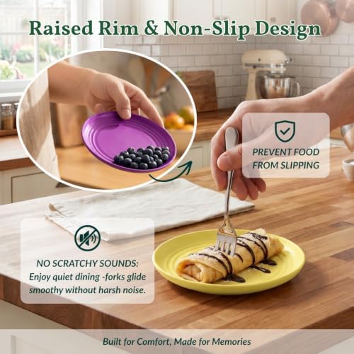 Homienly Mini Appetizer Plates 5.7-inch Wheat Straw Plates Set of 8 - Unbreakable Small Dessert, Snack, Salad Plates - Dishwasher Safe - Vibrant Memphis Colors