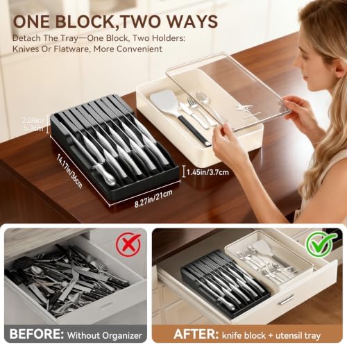 MAD SHARK 11 PCS Drawer Knife Set with Organizer, Kitchen Knife Block Sets