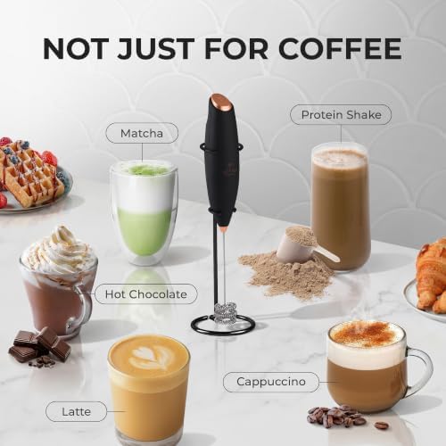 Zulay Kitchen Powerful Milk Frother Wand With Duracell Batteries - Ultra Fast Handheld Drink Mixer - Electric Whisk Foam Maker for Coffee, Lattes, Cappuccino & Matcha - Triple Whisk - Luster Copper