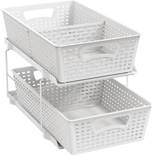 Simple Houseware 2 Tier Pull-Out Sliding Drawer Under Sink Storage, White