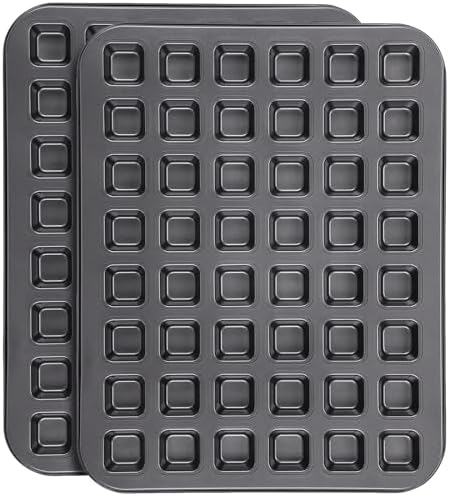 Beasea Mini Brownie Bite Pan with Dividers, 2 Pack 48 Mini Small Tiny Cup All Edges Non Stick Square Cupcake Baking Sheet Tin Tray Carbon Steel Bakeware Individual Baking Muffin Pan - Black