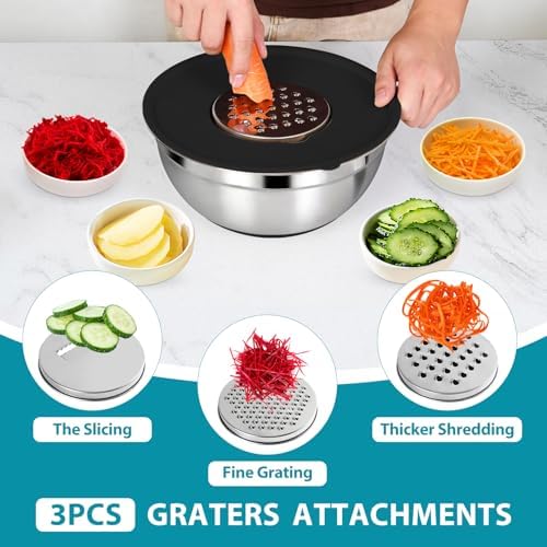 ENVTEK Mixing Bowls Set with Airtight Lids,Non-Slip Silicone Bottoms, Black