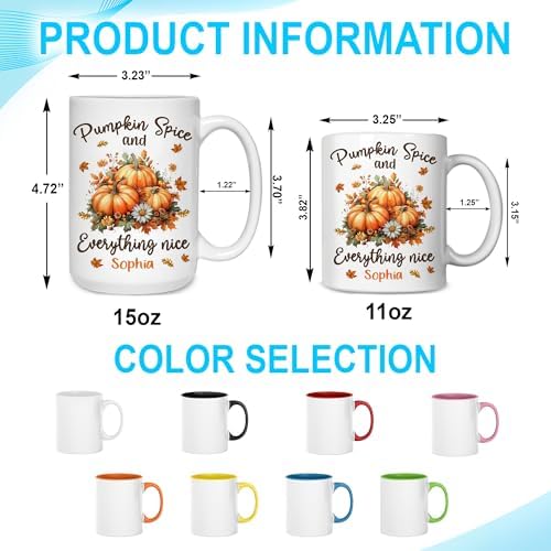 Hyturtle Personalized Fall Autumn Mug Gifts - Pumpkin Spice - Custom Name Coffee Cup Ceramic Mug 11oz 15oz - Autumn Gifts - Fall Thanksgiving Decor Gift - Birthday Christmas