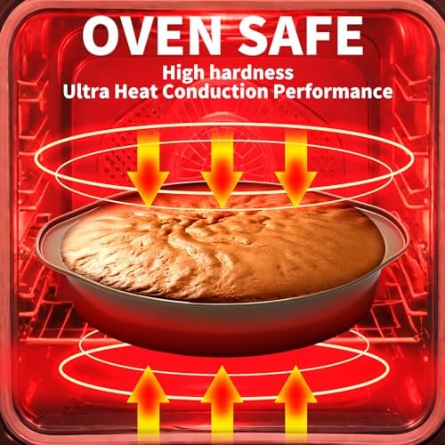 8 Inch Cake Pans, 3PCS Nonstick Round Baking Pans with 50PCS Parchment Papers, Durable Birthday Circle Cake Baking Pan with Handle for Multi-Layer Cakes, Dishwasher Safe (Gold, 8 inch)