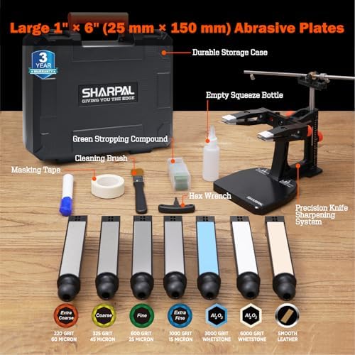 SHARPAL 202H Precision Knife Sharpening System, Adjustable Angle 10–35° | Knife Sharpener Kit, 7 Abrasive Plates (Diamond 220/325/600/1000, Whetstone 3000/6000, Leather Strop) and Giftable Carry Case