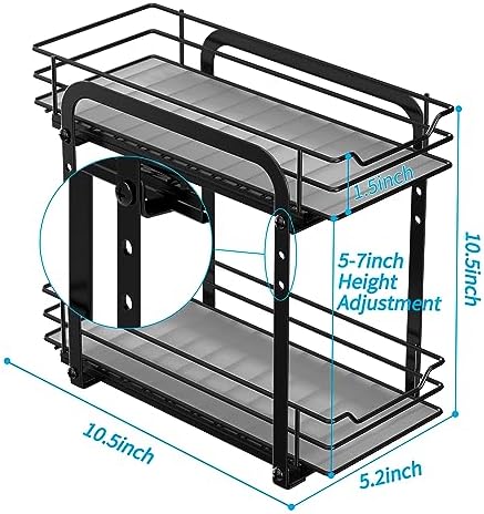BOIVSHI Spice Rack Organizer for Cabinet, 2 Tier Pull Out Spice Organizer for Cabinet Height Adjustable Heavy Duty Metal Basket for Inside Cabinets & Pantry Closet (5.5''Wx10.5''Dx9.5''H)