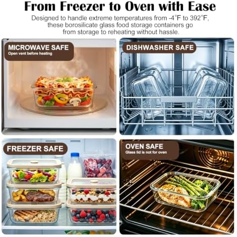 12 oz Small Glass Food Storage Containers with Glass Lids, 6 Pack