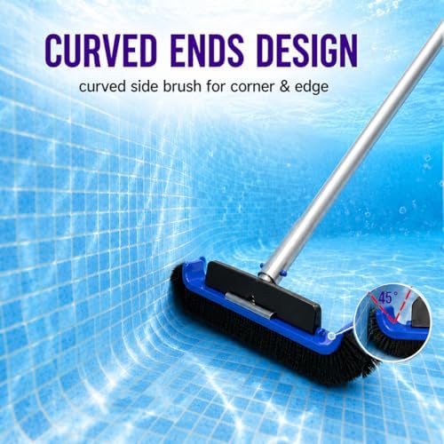 All-in-One Swimming Pool Cleaning Kit, Heavy Duty Deep Leaf Skimmer Net with Pool Brush Head, Adjustable Pole, Pool Cleaning Set for Inground/Above Ground Pools and Ponds