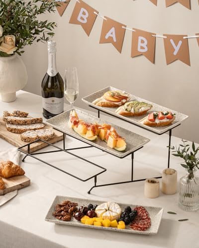 LAUCHUH 3 Tier Serving Trays for Party, Porcelain Tiered Serving Tray Stand
