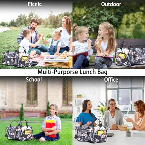TuErCao Hibiscus Small Lunch Bag Lightweight Insulated Lunch Box for Women Work Portable Soft Cooler for Picnic Travel Road Trips, Loncheras para Mujer