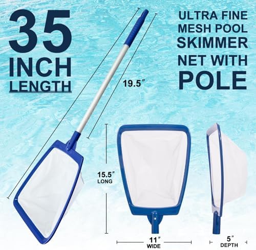 POOLAZA Hot Tub Pool Skimmer Net with 35" Aluminum Handle, Ultra Fine Mesh