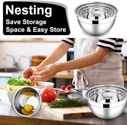 E-far Mixing Bowls with Lids Set, 6-Piece Stainless Steel Salad Bowls