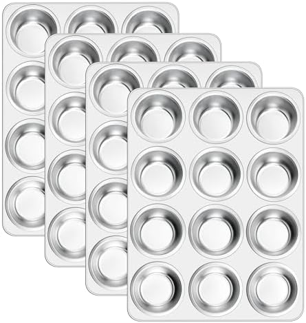 E-far 12-Cup Muffin Pan Set of 4, Stainless Steel Cupcake Pan for Oven