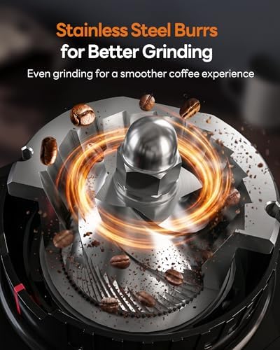 Aromaster Burr Coffee Grinder with 45 Grind Settings,Adjustable 5–40s Timer,Stainless Steel Conical Coffee Bean Grinder for Espresso,Pour Over & French Press, Anti-Static,Easy Clean Brush for Home Use