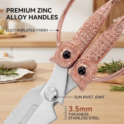 XSNBRD Kitchen Shears Heavy Duty, Rose Gold Stainless Owl Scissors Large