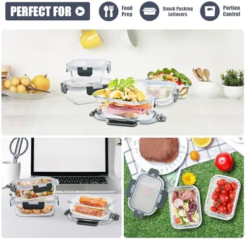 6pack 12oz Small Glass Meal Prep Containers with Airtight Lids