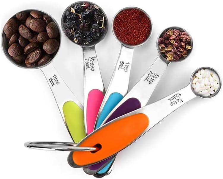 Fsdifly-Stainless Steel Measuring Spoons 5 Piece Stackable Set - Measuring Set for Cooking and Bakin (A)