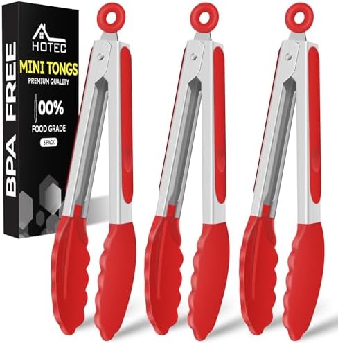 HOTEC Small Silicone Kitchen Tongs 7-Inch Mini Serving Tongs, Set of 3