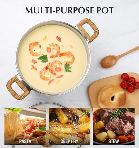 KOCH SYSTEME CS 4 Quart Stainless Steel Pot with Lid, Stock Pot for Soup Pasta Sauce and Vegetables, Tri-Ply Bottom Cooking Pot, Induction Pot for Gas Electric Glass Stoves, Dishwasher Safe