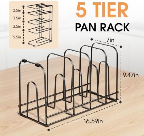 ORDORA 5-Tier Pot and Pan Organizer 16.6", No Assembly Cookware Rack 1-Pack