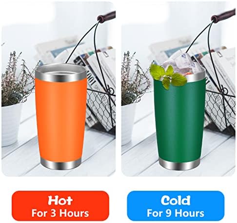 VEGOND 20oz Tumbler with Lid and Straw Stainless Steel Tumbler Cup Vacuum Insulated Double Wall Travel Coffee Mug Powder Coated Coffee Cup, Orange, 1 Pack