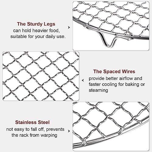 HARFINGTON Round Cooking Rack 12-inch 201 Stainless Steel Cross Wire Barbecue Grill Net with 20mm Legs for Cooking Baking Steaming BBQ