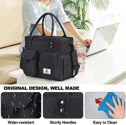 Hafmall Lunch Box for Men Women, Insulated Lunch Bag, Wide Opening, Black