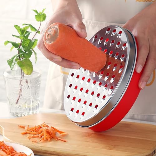Kunovo Cheese Grater With Airtight Storage Container,cheese shredder&vegetable grater，Box Grater (1-Red)