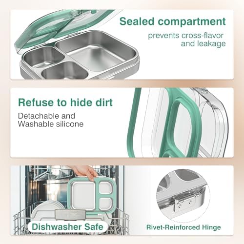 HOMEKOL Stainless Steel Bento Lunch Box, Green, 3.3Cups